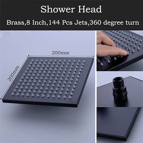 Miniatura 10 de XHALERY Shower System, Wall Mounted Brass Black Shower Set Bathroom with 8-12" Square Rainfall Shower Head and Diverter Mixer Handheld Spray Set,