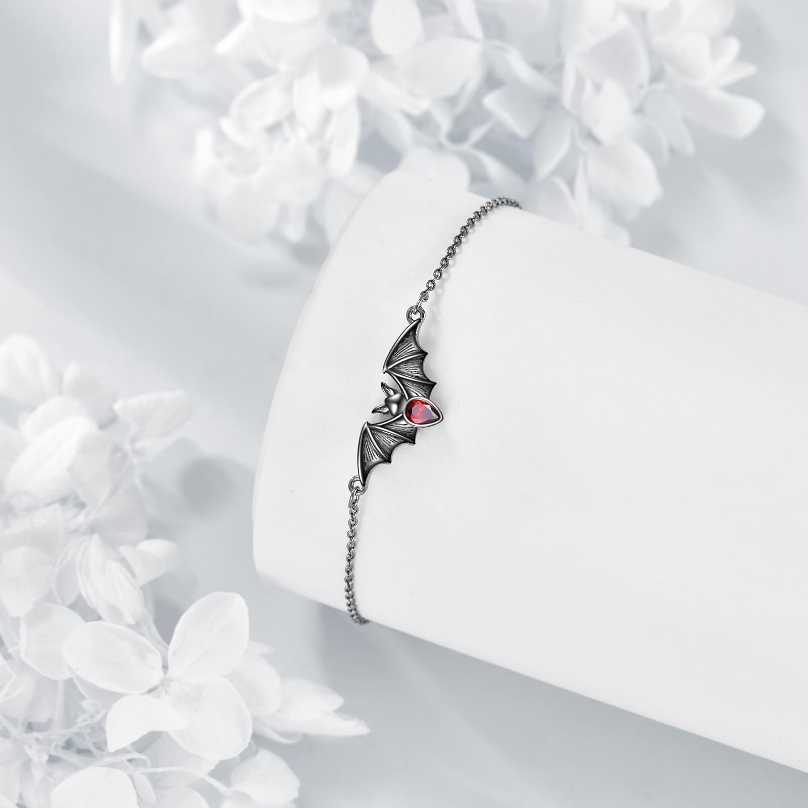 ONEFINITY Bracciale da donna a pipistrello, in argento Sterling 925, nero, con pipistrello, per Halloween, gioiello gotico, Zirconia cubica