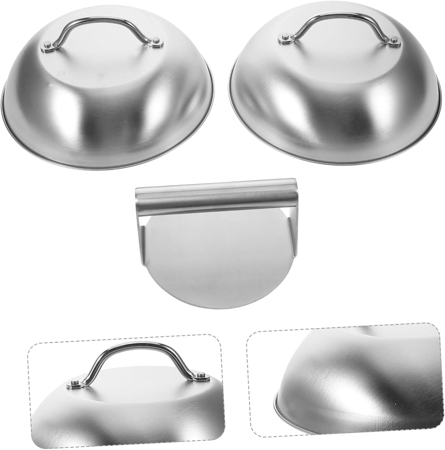 Stainless Steel Burger Press Round Basting Cover Set Thickness for Smashed Burgers Cheese Melting Dome Essential Griddle Accessories for BBQ Cooking