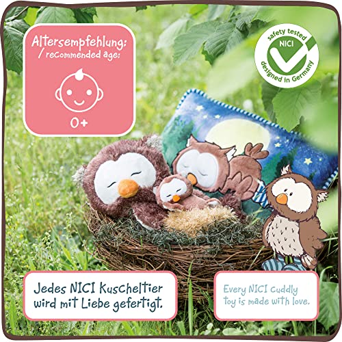 NICI Schlafendes Kuscheltier Eule Oscar im Nest 12cm – Eule Plüschtier für Mädchen, Jungen & Babys – Flauschige Stofftier Eule zum Kuscheln, Spielen & Schlafen – Gemütliches Schmusetier