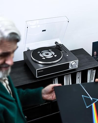 Miniatura 6 de ONE-Q - Tocadiscos de vinilo (negro), tocadiscos HiFi todo en uno con altavoces integrados, Bluetooth 5.4, preamplificador de teléfono, cartucho