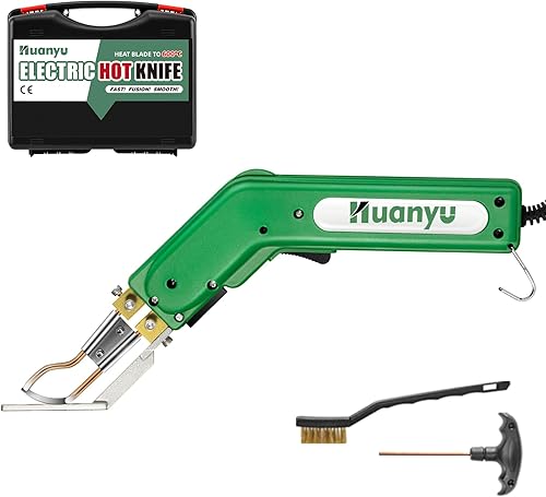 Huanyu Cortador de cuerda de cuchillo caliente, cortador de tela eléctrico Pro R-Type Blade con pie, herramienta de corte de cuchillo caliente de