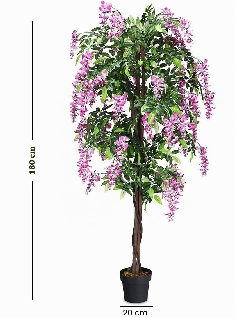 GIANTEX 180 cm künstliche Wisteria mit rosa Blüten im Zementtopf | Kunstpflanze für Innenräume, Dekopflanze und Topfpflanze für stilvolle Wohndekoration