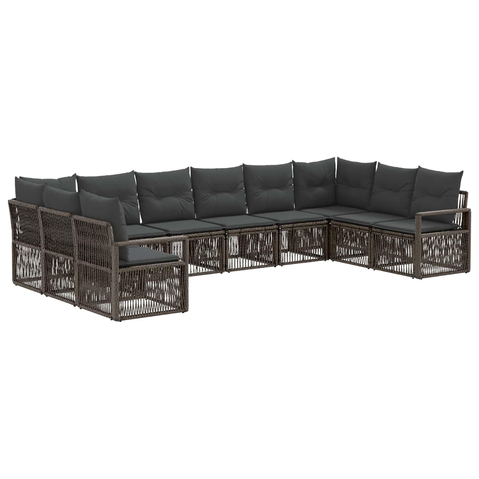 Ensemble de canapé de Jardin 10 pièces Gris en polyrotin modulable, Coussins Polyester Amovibles et lavables, Cadre Acier Enduit, pour terrasse Patio Jardin, détente