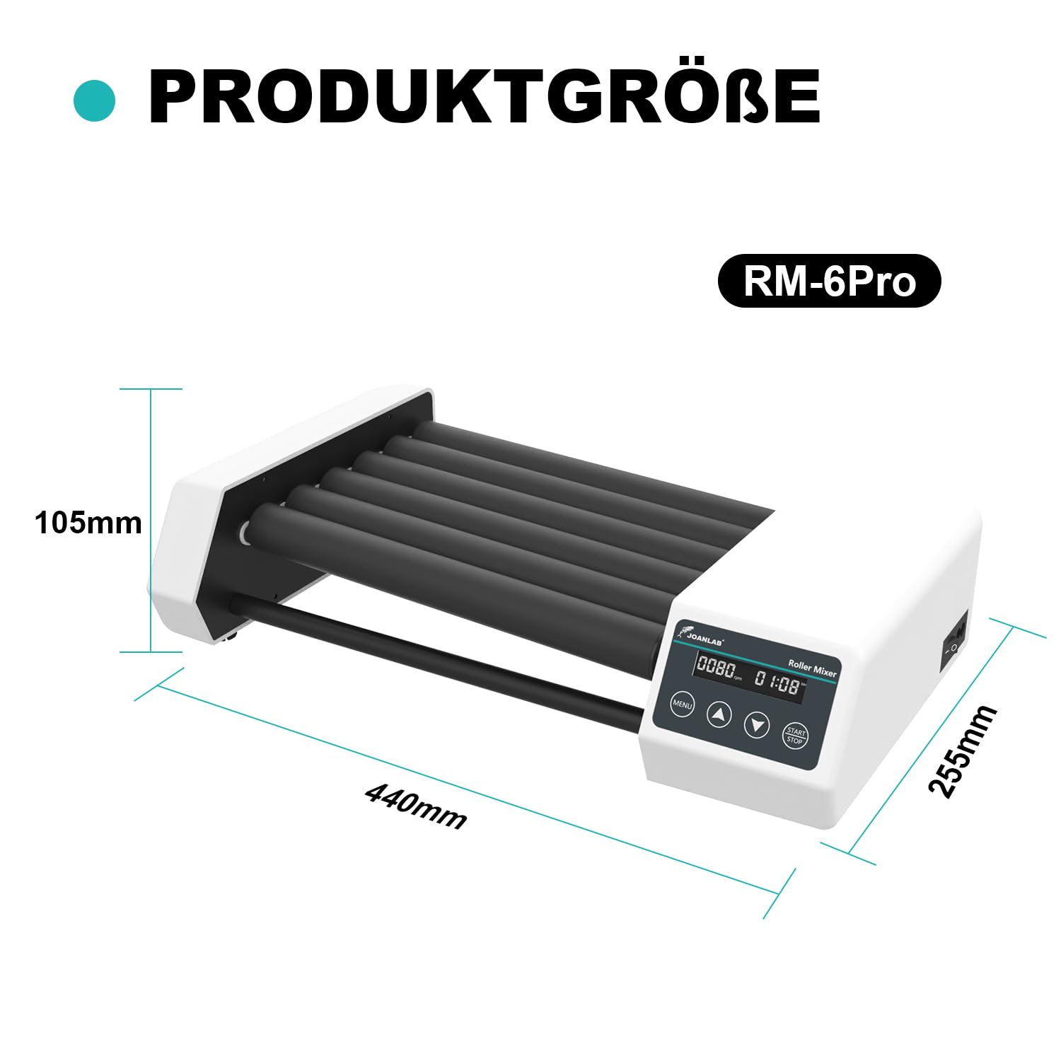 JOANLAB Digitaler Röhren-Rollermixer Labor, 6-Achsen, 20-80 U/min Regelbar mit Timer, für Zentrifugenröhren 6-34mm Durchmesser (RM-6PRO)