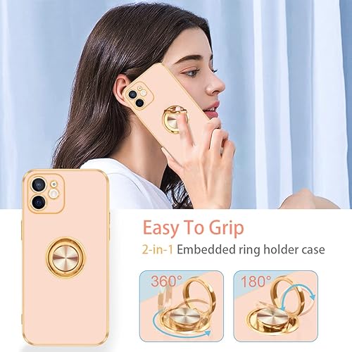 Miniatura 7 de Fingic Funda para iPhone 12, iPhone 12 con soporte de anillo de 360 para mujeres y niñas, soporte magnético, soporte magnético a prueba de golpes,