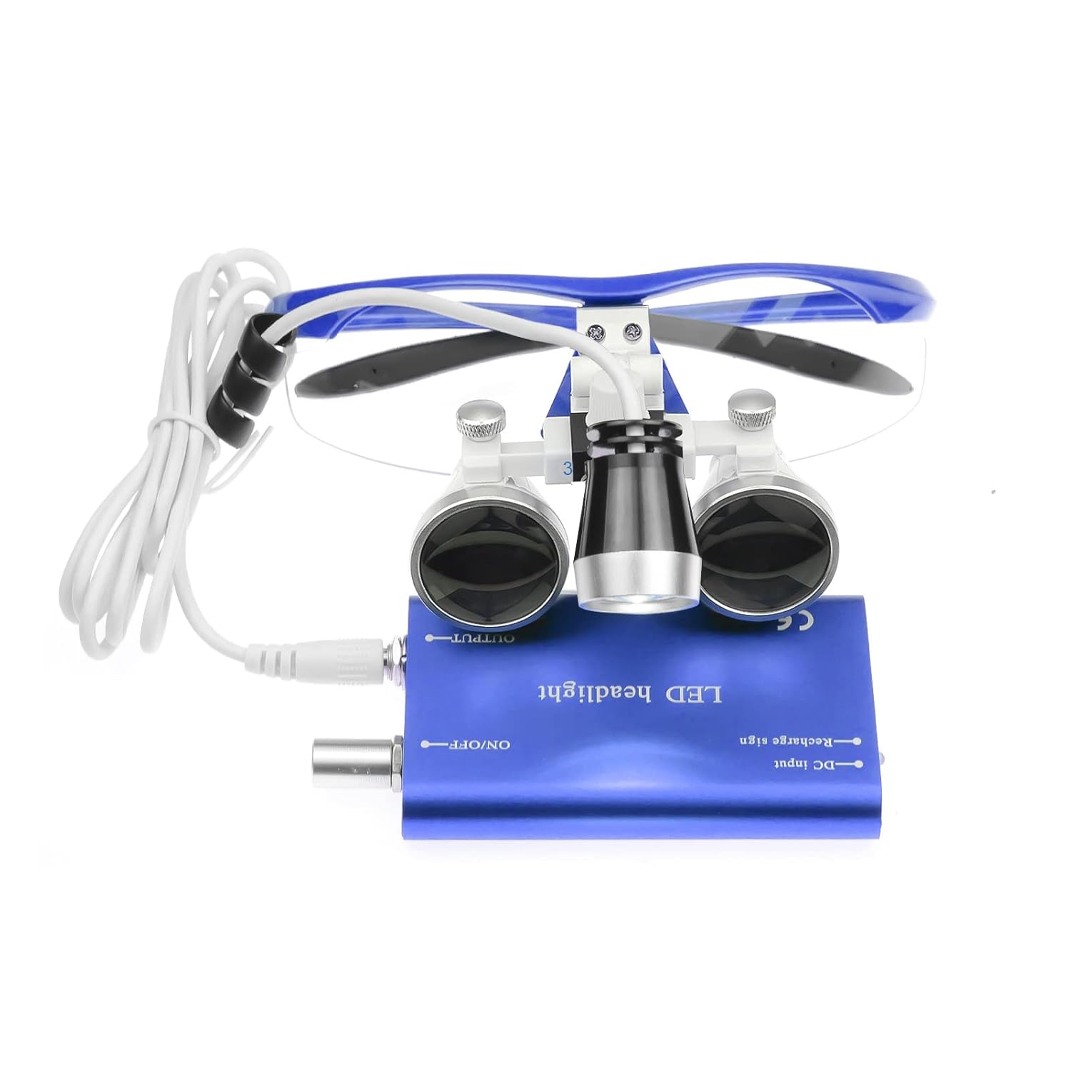 High Quality Colorful Surgical Binocular Loupes Optical Glass Loupe 3.5X420mm with LED Head Light Lamp (Blue)