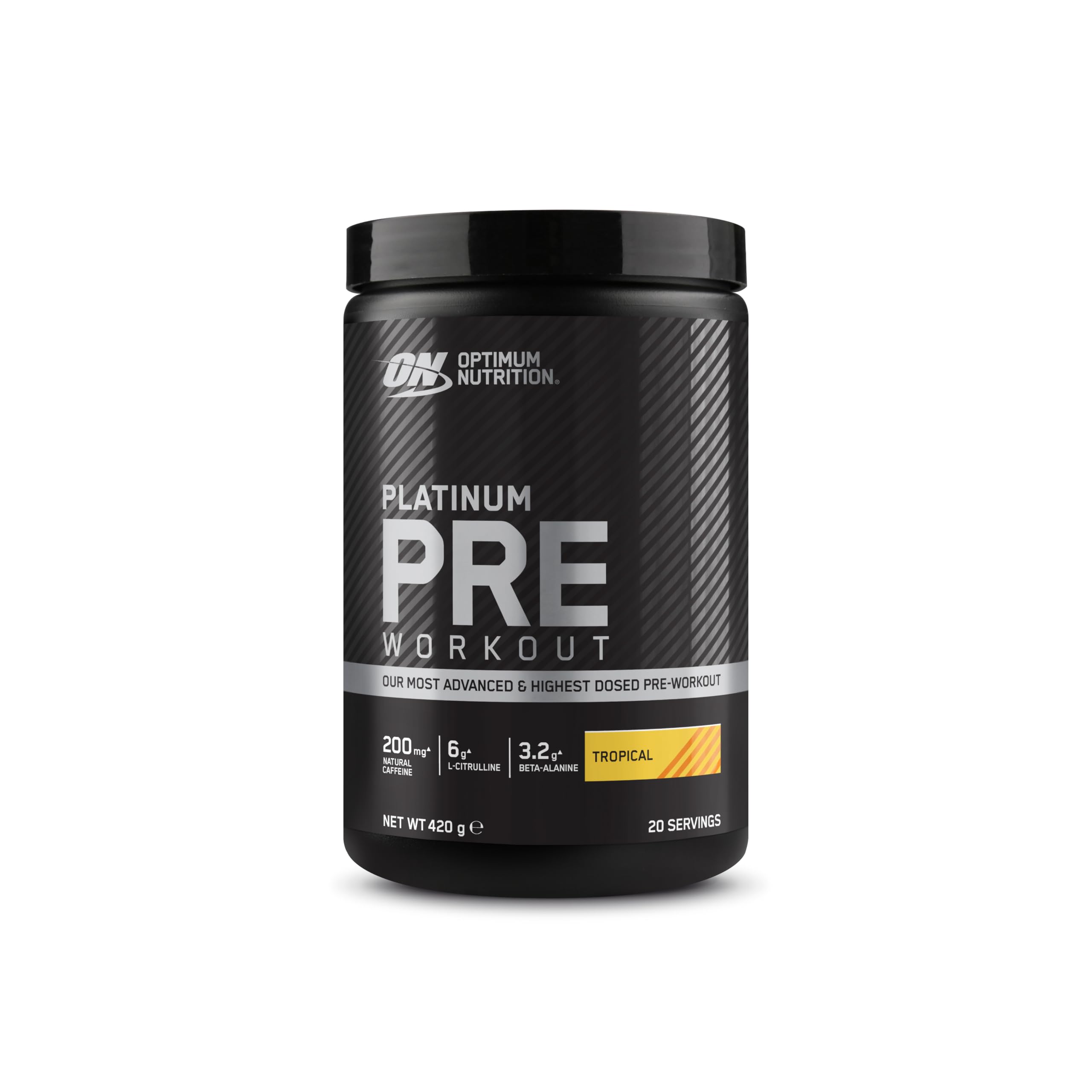 Optimum Nutrition ON Platinum Pre Workout Advanced with l-Citrulline, Beta-Alanine and Caffeine, Tropical, 20 Servings, 420 g