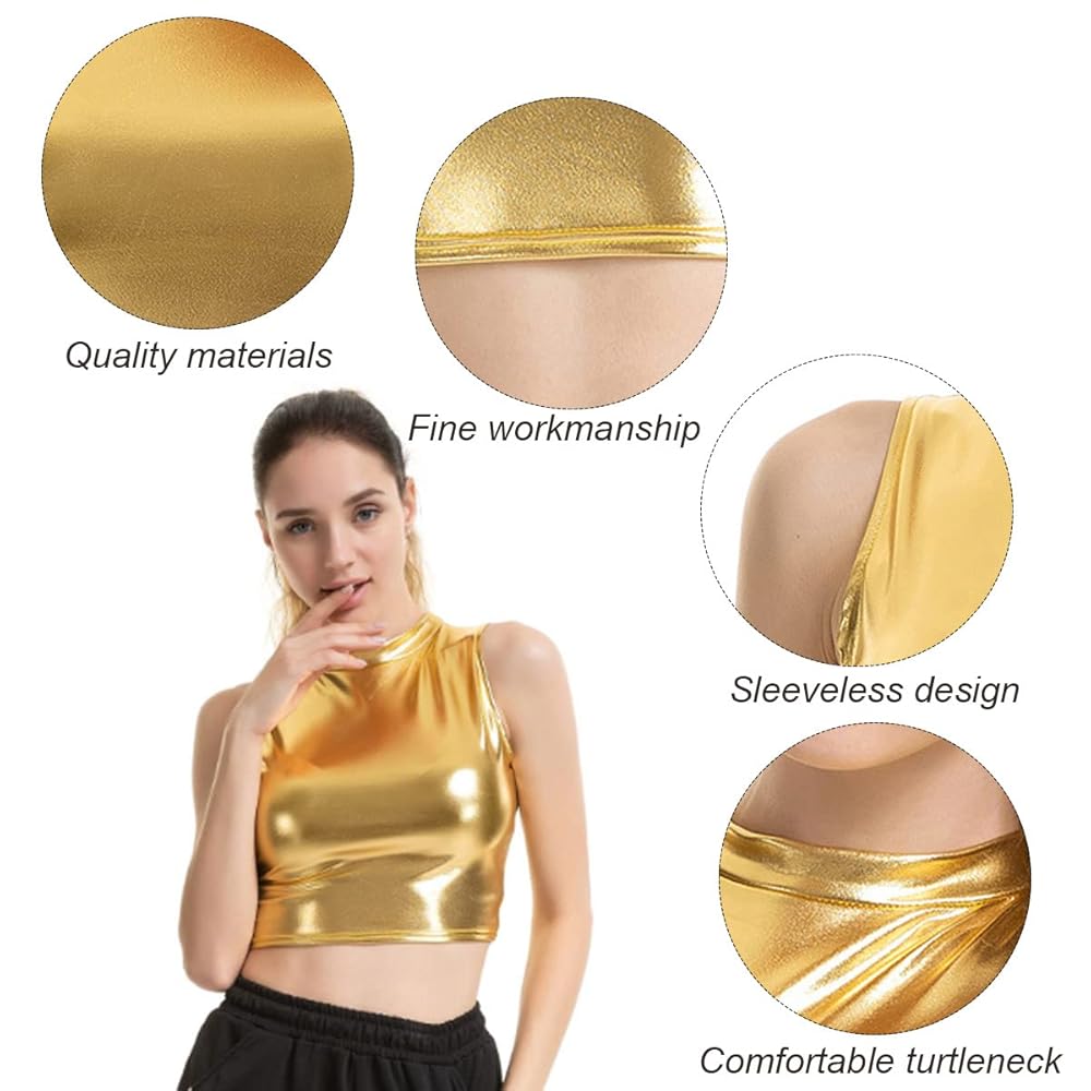 THINGS THAT MATTER×AiMitoma CROPPED TOPS Metallic Crop Top for Women, Shiny Stretch Sleeveless