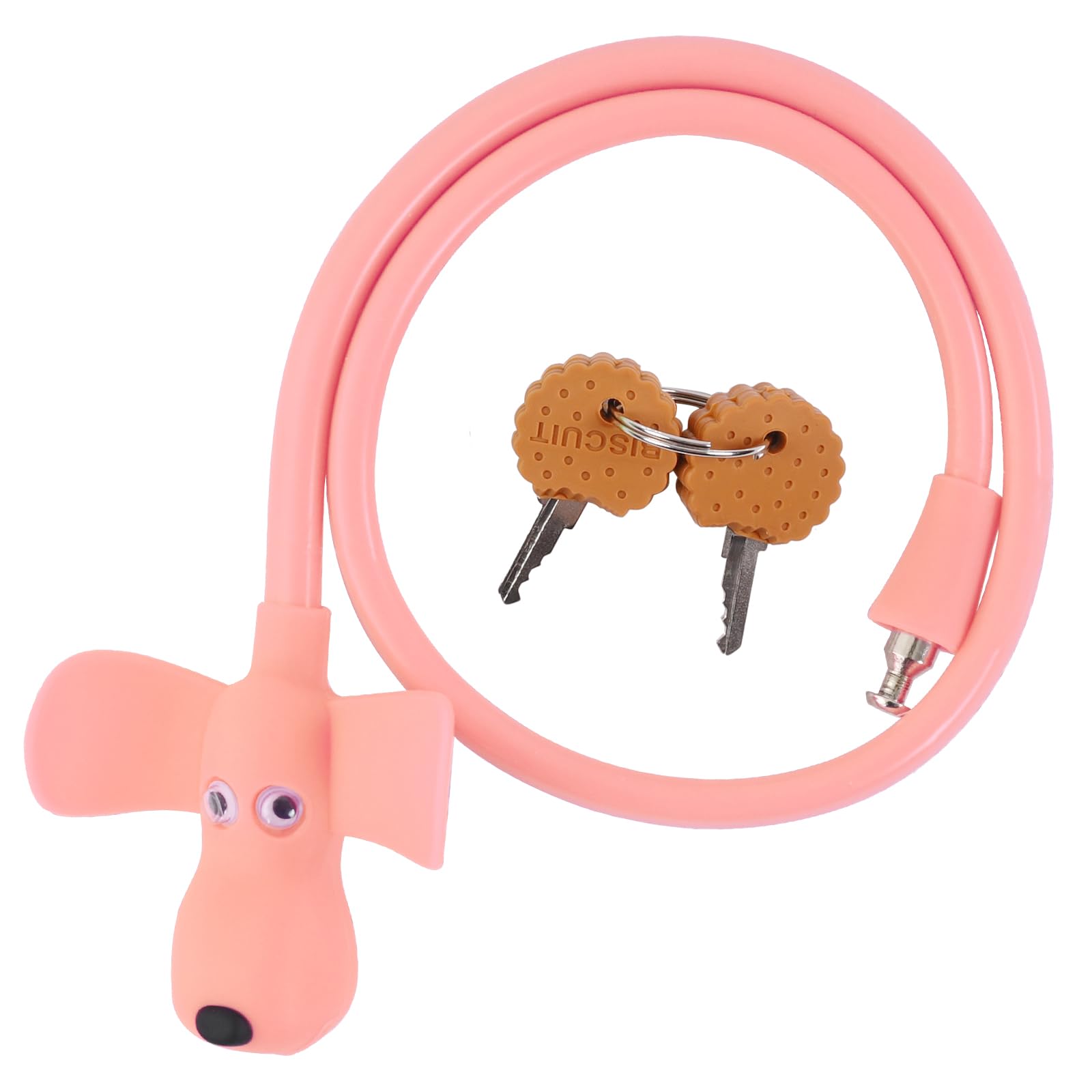 WOOQOTT Bike Cable Lock with Keys,Silicone Covered Kids Cable Lock Cartoon Lock,2 Feet Lock for Bike,Door,Skateboard,Helmet and More(Light Pink, Large)