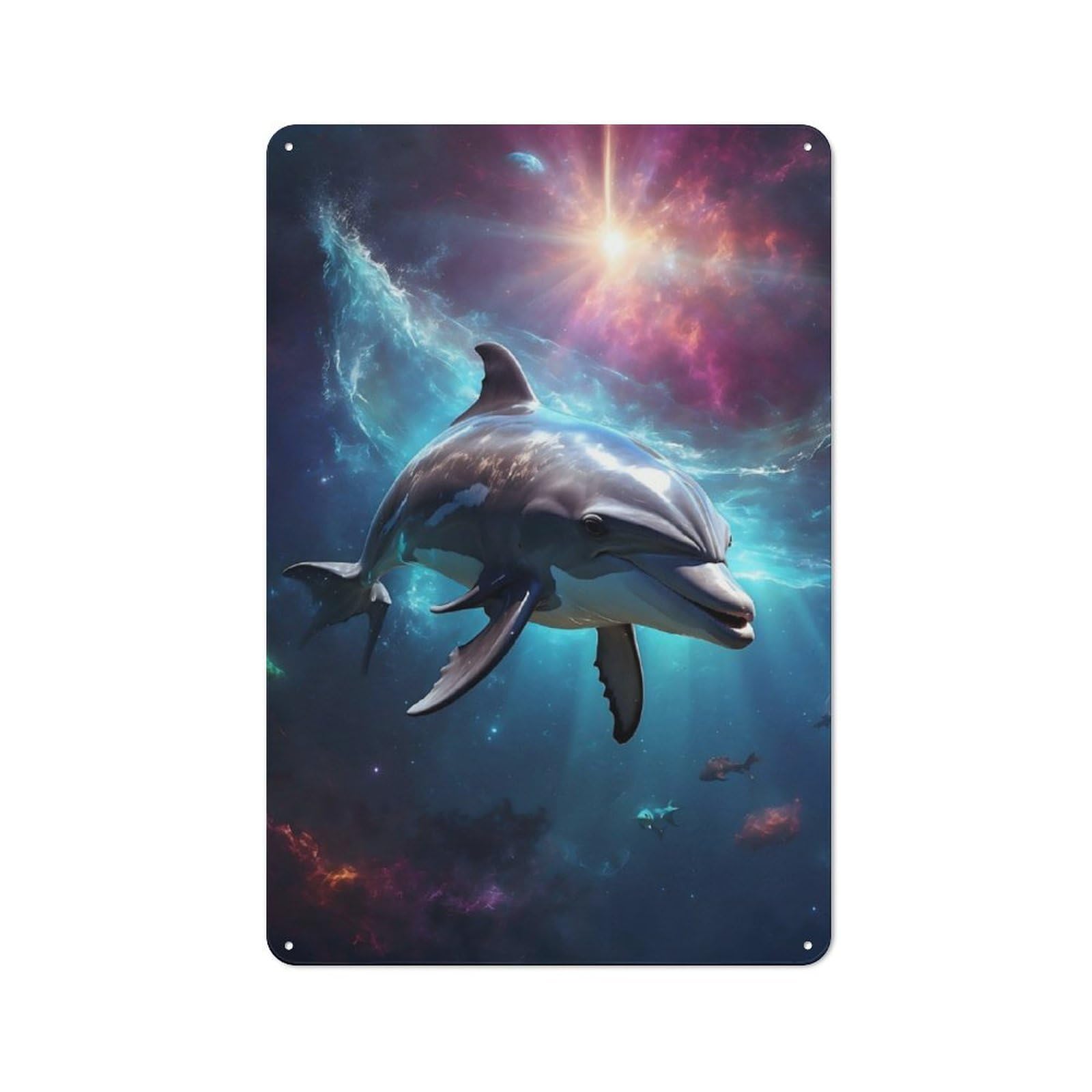Junmoney Funny Dolphin In Space Rustic Metal Sign 30X20cm Featuring For Garage Wall, Suited To Garage Decor Collectors