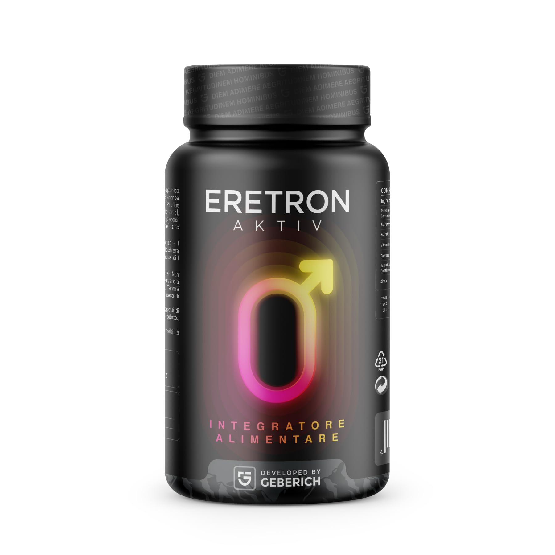 Kapseln ERETRON AKTIV | Männliches Wohlbefinden | Maca-Extrakt 4:1 600mg, L-Arginin 180mg | Unterstützt den täglichen Tonus | mit Ginseng, Serenoa Repens, Zink, Selen | Vitamine C, B3, E | 30 Kapseln