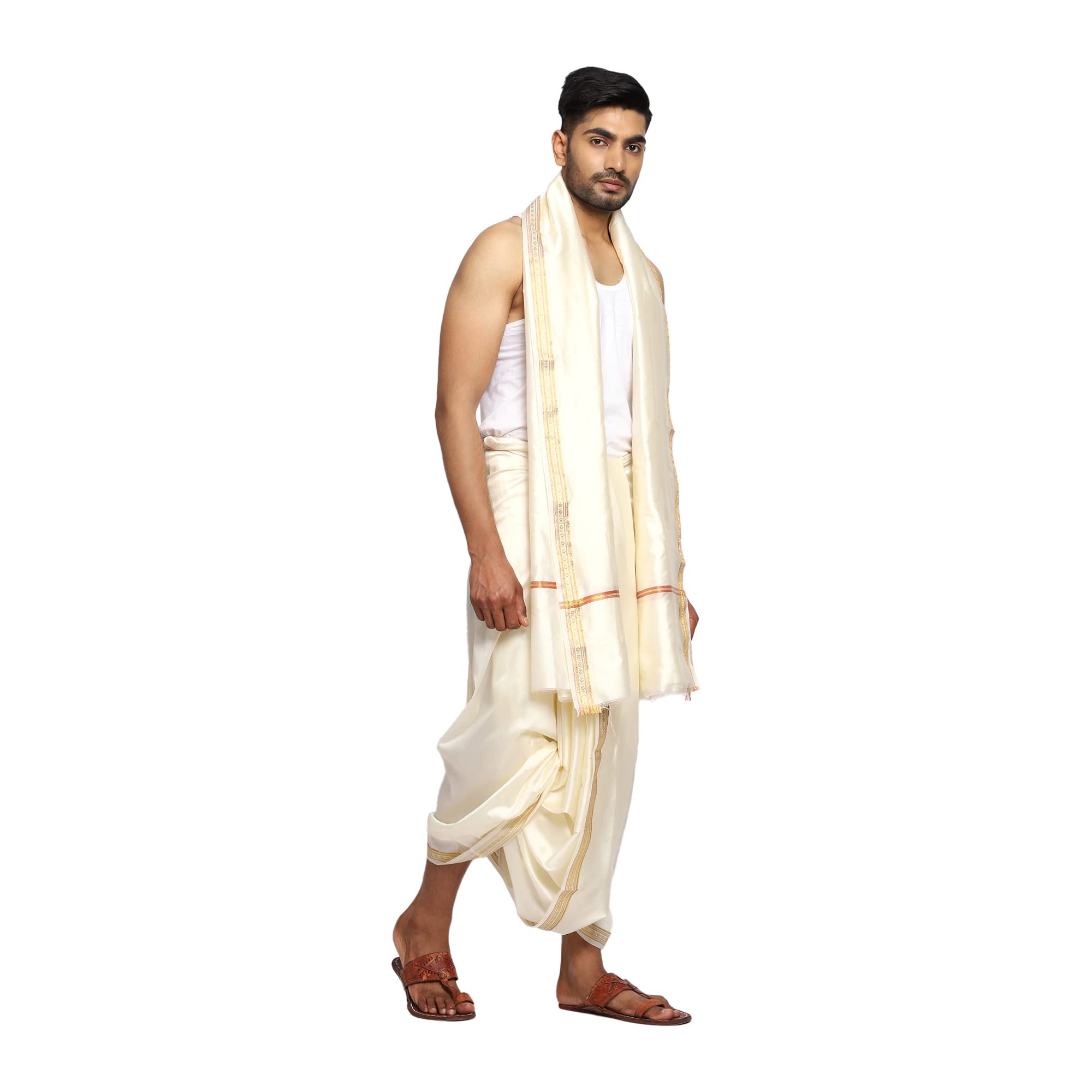 Exquisite Silk Pattu Panchalu: Unstitched Dhoti for Men with Stole - Ideal for Pooja and Special Occasions
