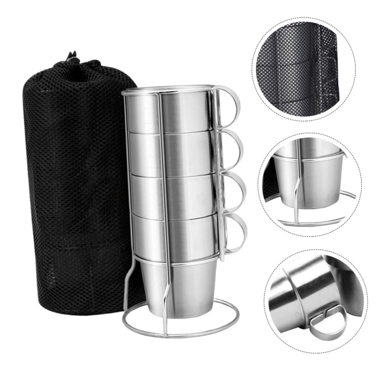 TIDTALEO Conjunto de 4 Tazas Térmicas de Acero Inoxidable Doble Capa para Camping Soporte de Malla, Aislamiento Térmico y Resistencia a Caídas, Adecuado para Exteriores