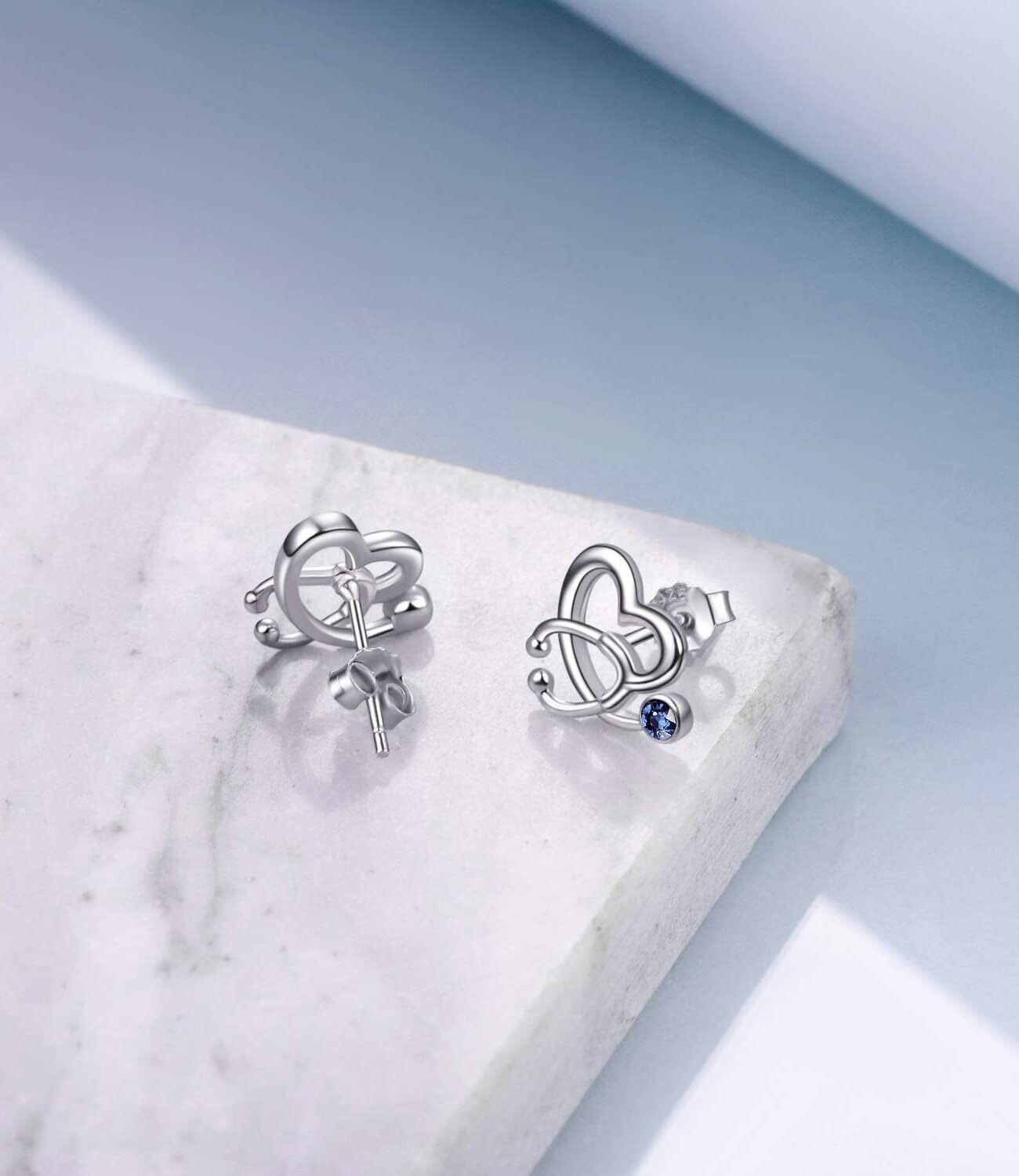 AOBOCO Pendientes de Botón de Enfermera de Plata Esterlina, Pendientes de Botón de Estetoscopio con Cristal, Regalo de Joyería para Doctor Enfermera Estudiante de Medicina