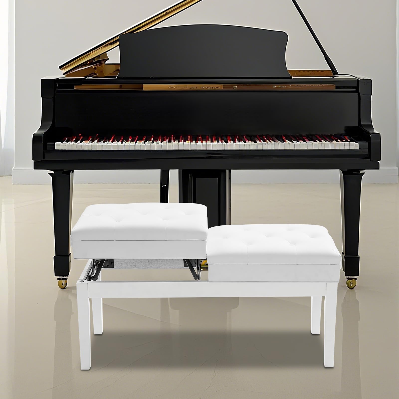 2-Sitzer-Design Höhenverstellbar Klavierhocker Klavierbank Höhenverstellbar Klavierstuhl Keyboard Bank E Piano Bench Ständer Weich gepolsterte Sitzfläche für Lehrer & Schüler, Duo-Auftritte