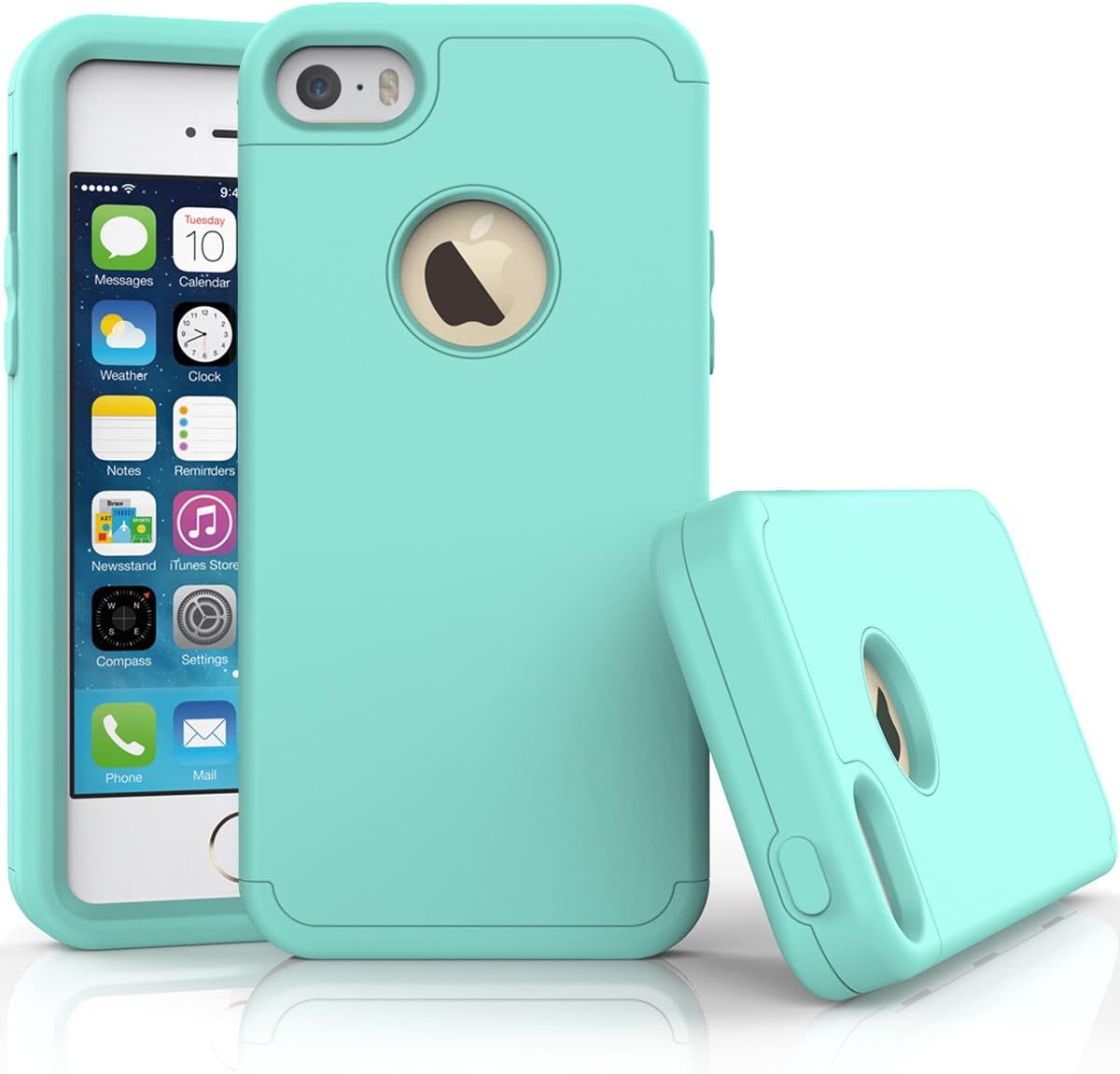 WeLoveCase iPhone 5S Case, iPhone SE Case, Defender Hybrid High Impact Heavy Duty Hard PC Outer Shell with Inner Soft Rubber 3 in 1 Full-Body Armor Protective Case for iPhone 5/5S/SE Cool Mint