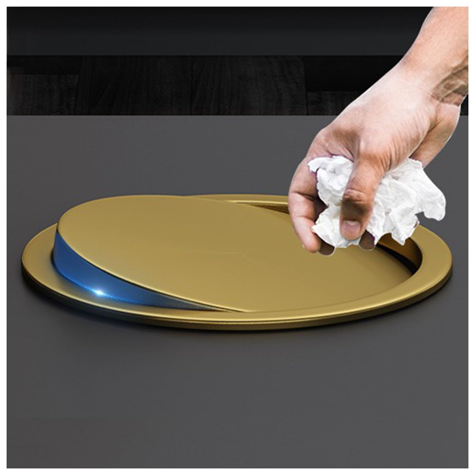 GLJTUO Trash Can Lid, Embedded Countertop Trash Bin Chute, Stainless Steel Recycling Metal Wastebasket for Office and Home,Gold-Diameter 240mm