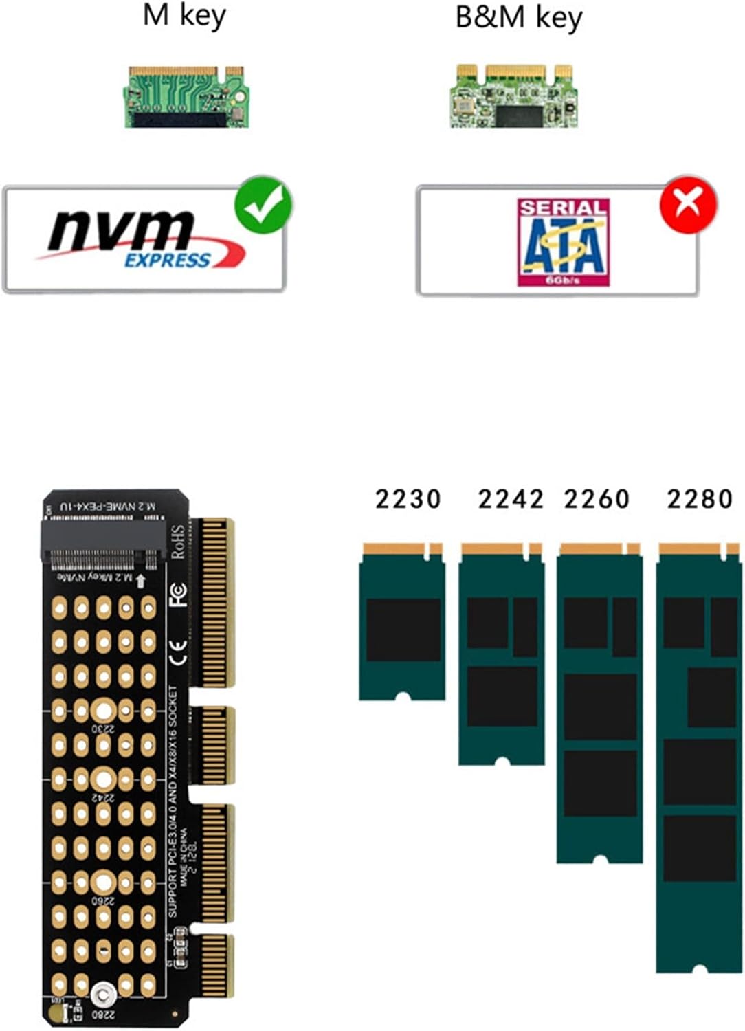 Computer Motherboard PCIE X4 X8 X16 to NVME M-Key M.2 PCIE 4.0 3.0 SSD Hard Disk High Speed Expansion Card Adapter Upgrade Converter Support 1U Server Black