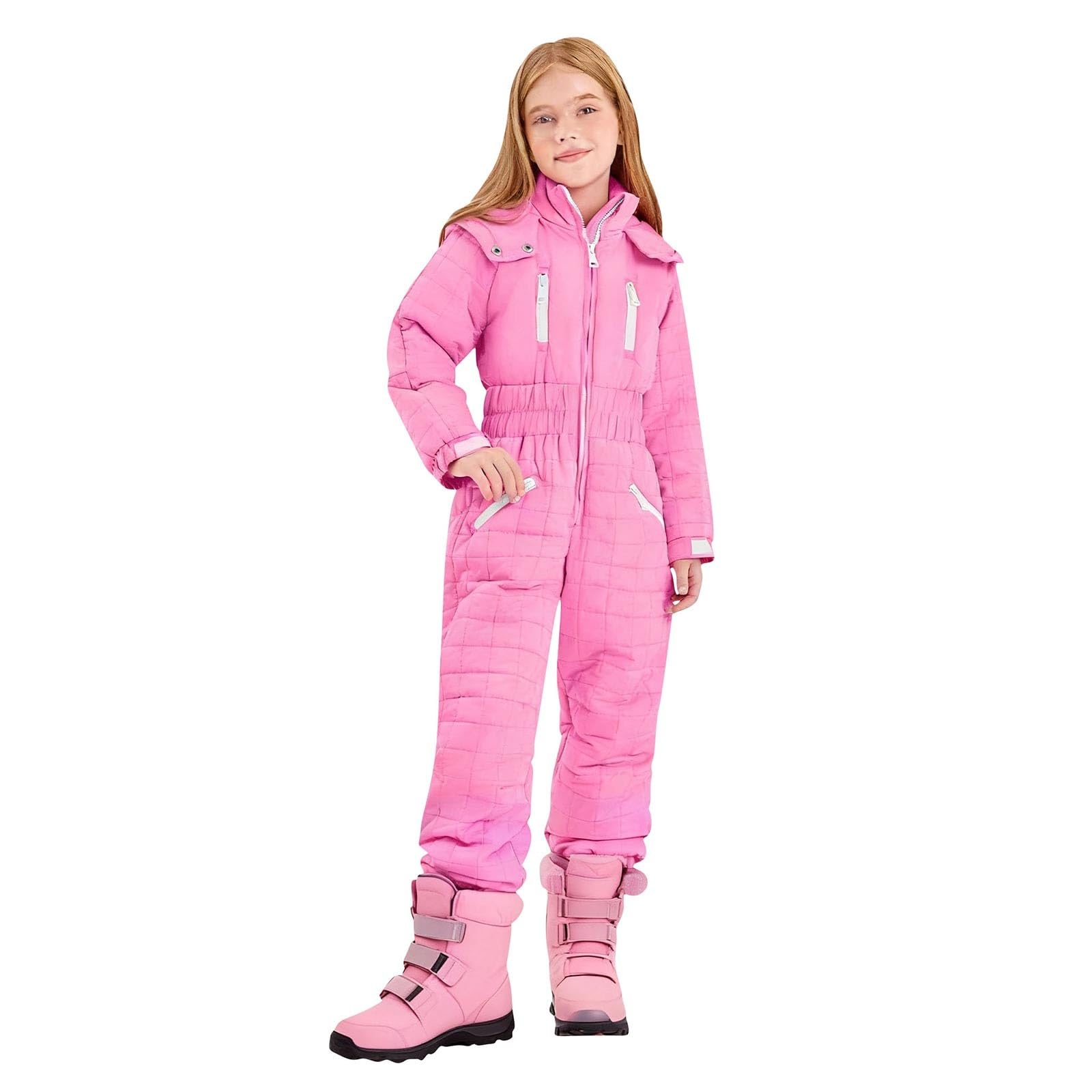 Tuta da neve classica monopezzo, con tasche per bambini, unisex, addensante, antivento, impermeabile, tuta da sci per bambini, con chiusura a strappo, calda per alpinismo