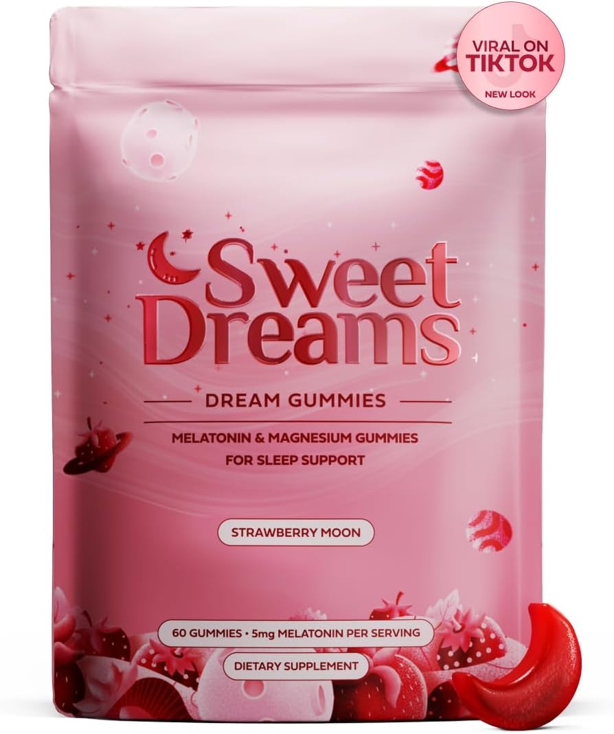 SweetDreams Dream Gummies Natural Sleep Aid for Adults, 5mg Melatonin, Magnesium, & L-Theanine - Vegan Gummy Supplement - Melatonin Gummies for Restful Deep Sleep Cycles (Strawberry Moon)