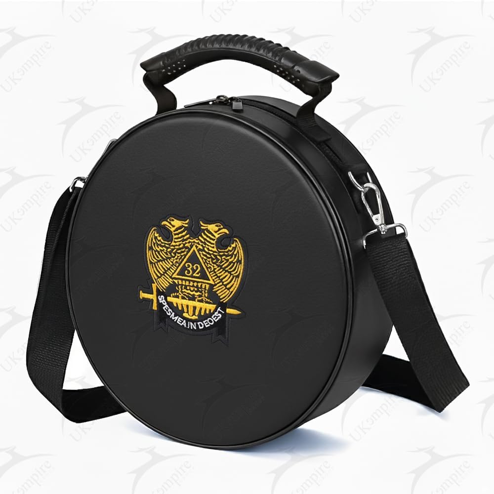 Masonic Scottish Rite 32 Degree Crown Cap Case (Foldable) Double Eagle Wings Down Gold Machine Embroidery, Hat Box