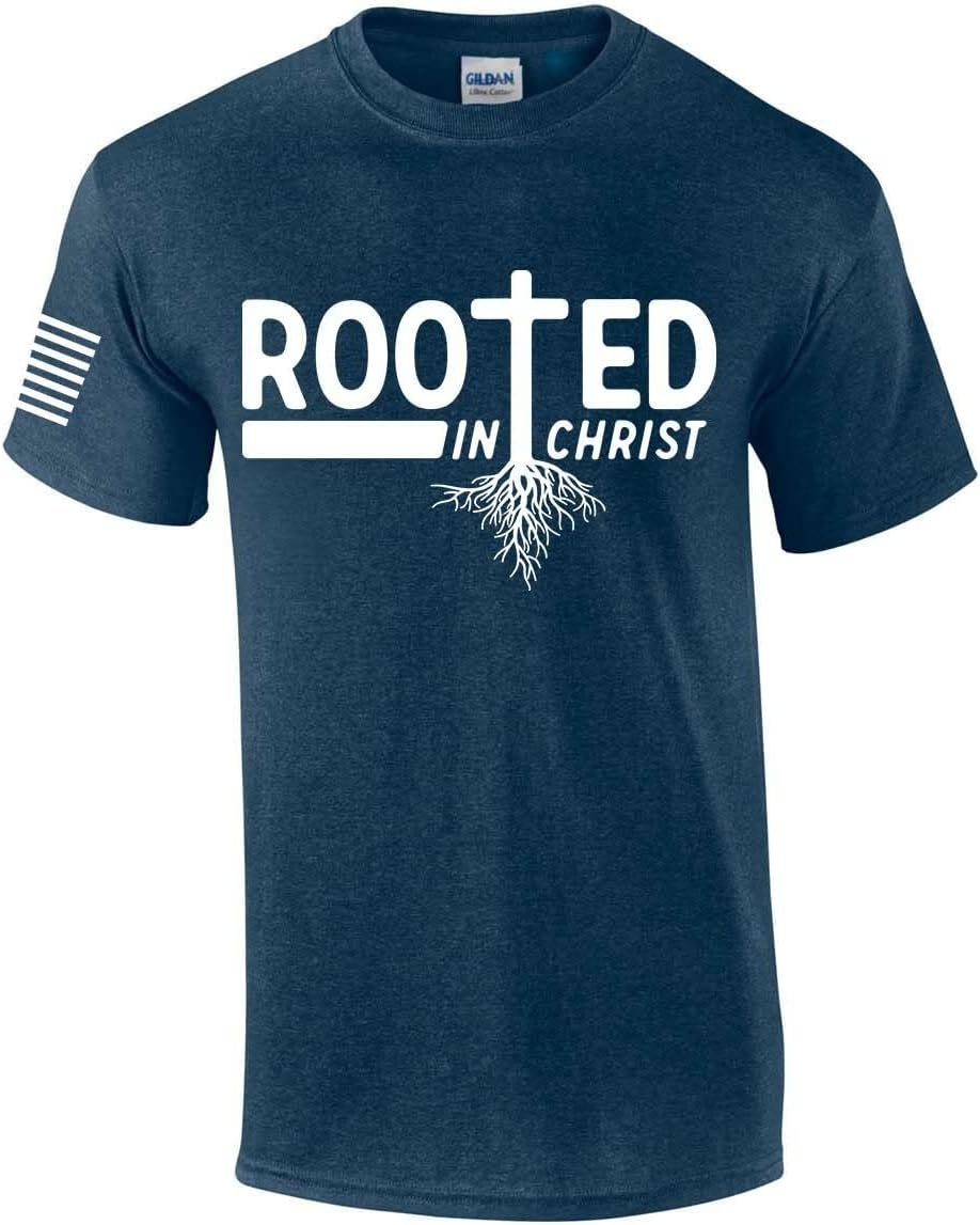 Rooted in Christ Tree Roots Mens Christian Short Sleeve T-Shirt Graphic Tee