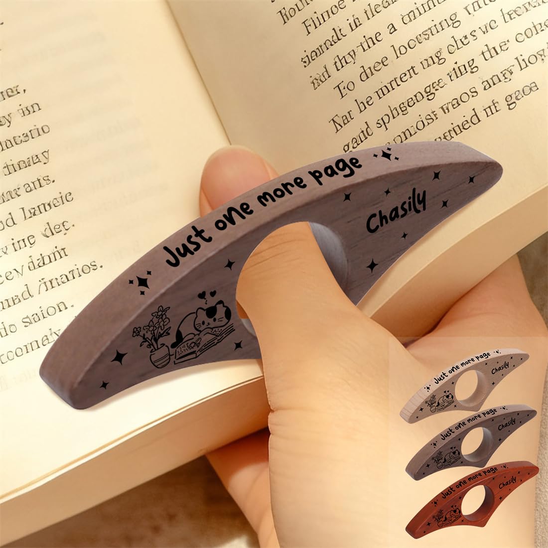 Personalised Just One More Page Book Page Holder Custom Name Wooden Thumb Page Spreader Holder for One-Handed Reading Funny Reader Gift for Bookish Book Lover Birthday Xmas (Style 8)
