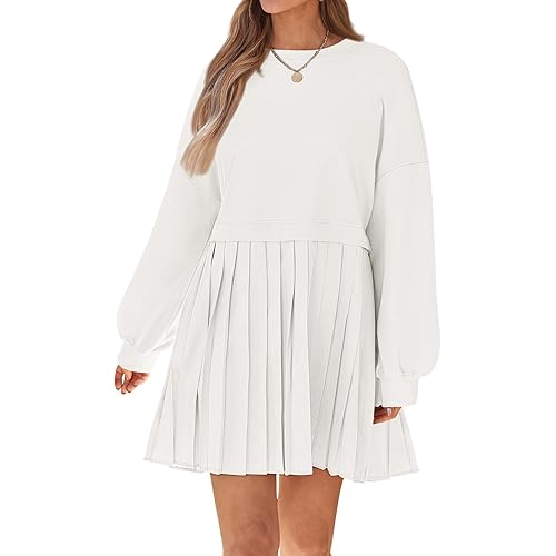 LILLUSORY Womens Oversized Sweatshirt Dress Casual Long Sleeve Pullover Loose Crew Neck Pleated Tunic Jump Dresses