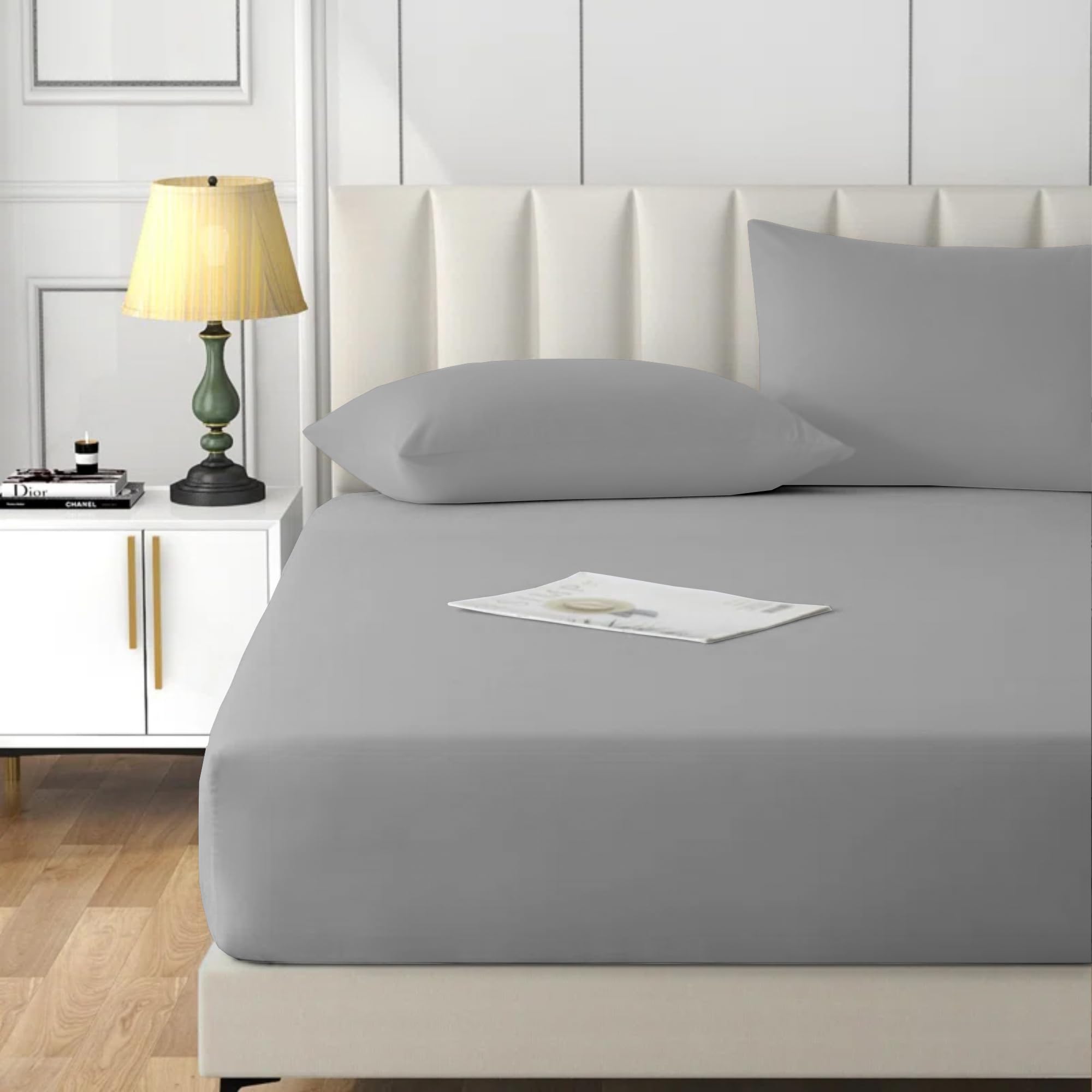 Ray Bedding 3PC Fitted Sheet Super King Set 400 Thread Count 100% Egyptian Cotton 40cm Deep Super King Fitted Sheet Bedding Set With Pillow Cases 2 Pack