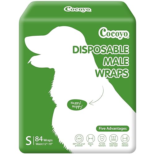 COCOYO Disposable Male Dog Wraps, Small Size, 84 Count, Super