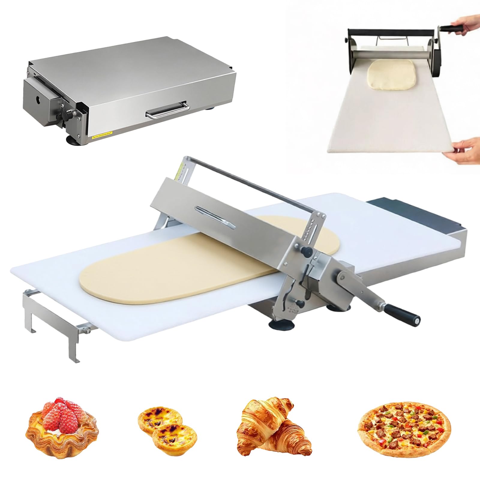 Laminoir à Pâte Pliable Laminoir Manuel avec Poignée Laminoire à Pate Feuilletée avec épaisseur Réglable 0-25mm Laminoir Pâtisserie en Acier Inoxydable pour Pizza Croissant Pâtes Domestique Commercial