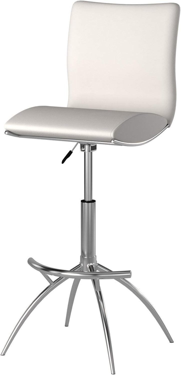 Neos Modern Furniture Set of 2 Height Adjustable Swivel Leatherette Bar Stool with Cushion and Gas Lift, White
