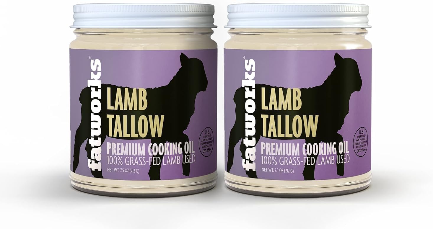 - Fatworks Premium Lamb (Mutton) Tallow, 100% Grass-Fed Grass-Finished, Pasture Raised, Artisanally Rendered, Gourmet, Ethnic Cooking, Baking, Frying, WHOLE30 APPROVED, KETO, PALEO, 7.5 oz.