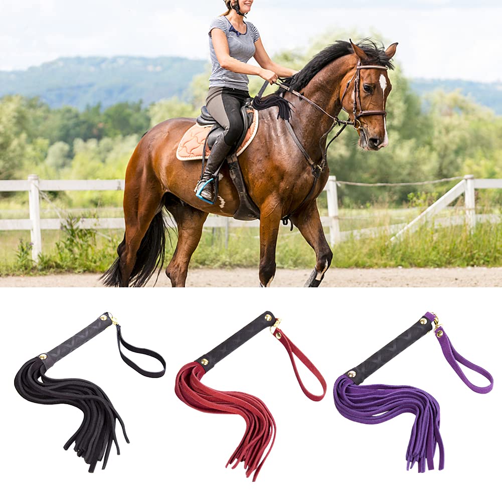 Cultivo de equitación, látigo de equitación, látigo ecuestre con mango suave, mango de arnés de piel sintética, herramienta de entrenamiento de enseñanza y accesorios de disfraz (rojo)