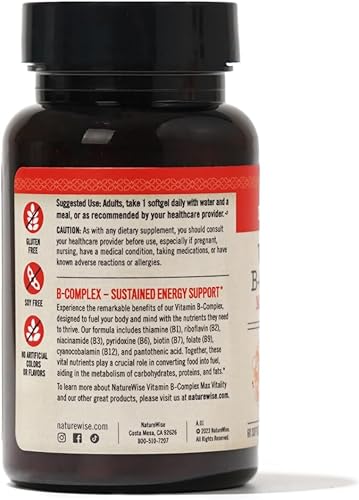 Miniatura 2 de NatureWise Complejo de vitamina B para mujeres y hombres, con biotina de ácido fólico B1 B2 B3 B6 B12 - Apoya la energía celular y la claridad