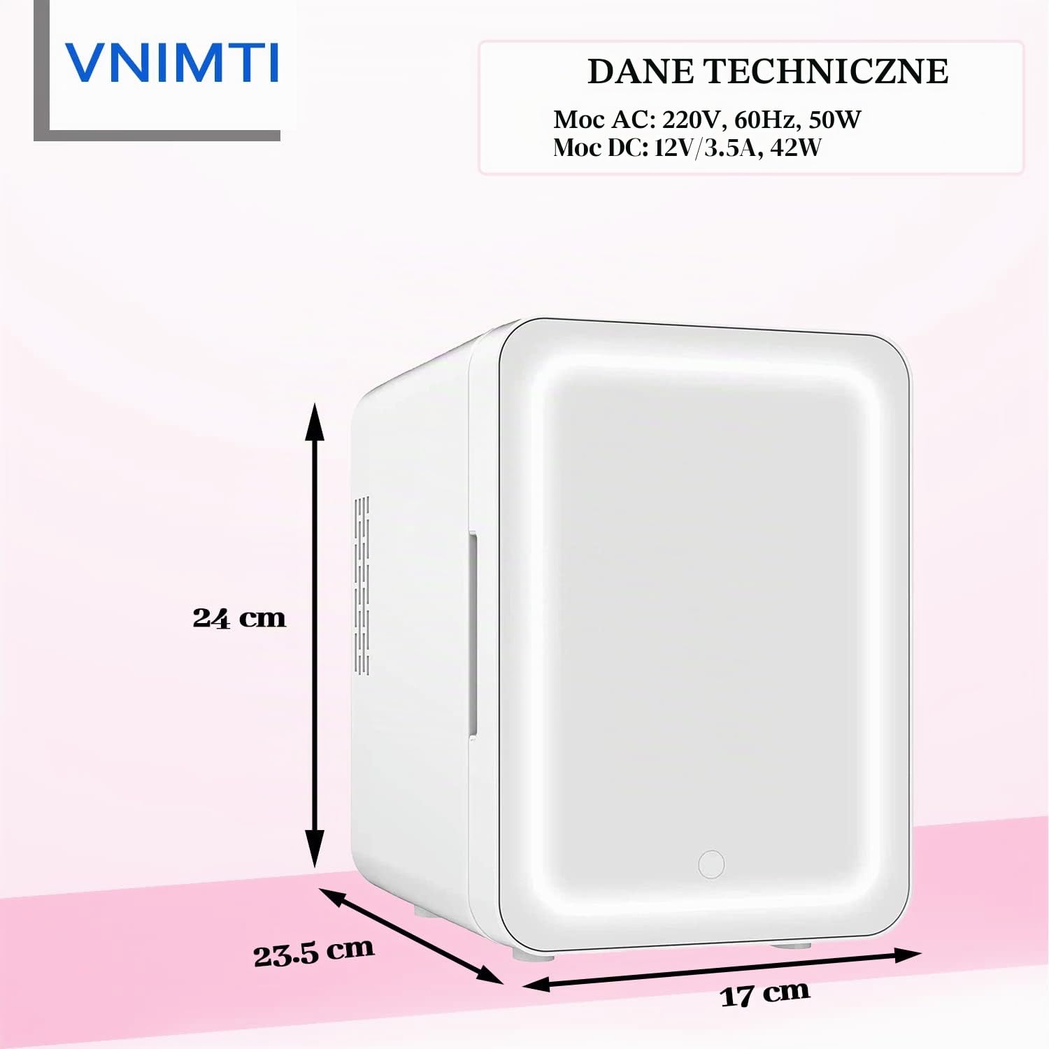 VNIMTI Lodówka kosmetyczna, przenośna minilodówka z lusterkiem z podświetleniem LED, 12 V/220 V, retro, do produktów do pielęgnacji skóry, chłodzenie i grzanie, do pokoju, samochodu, biała, 4 l