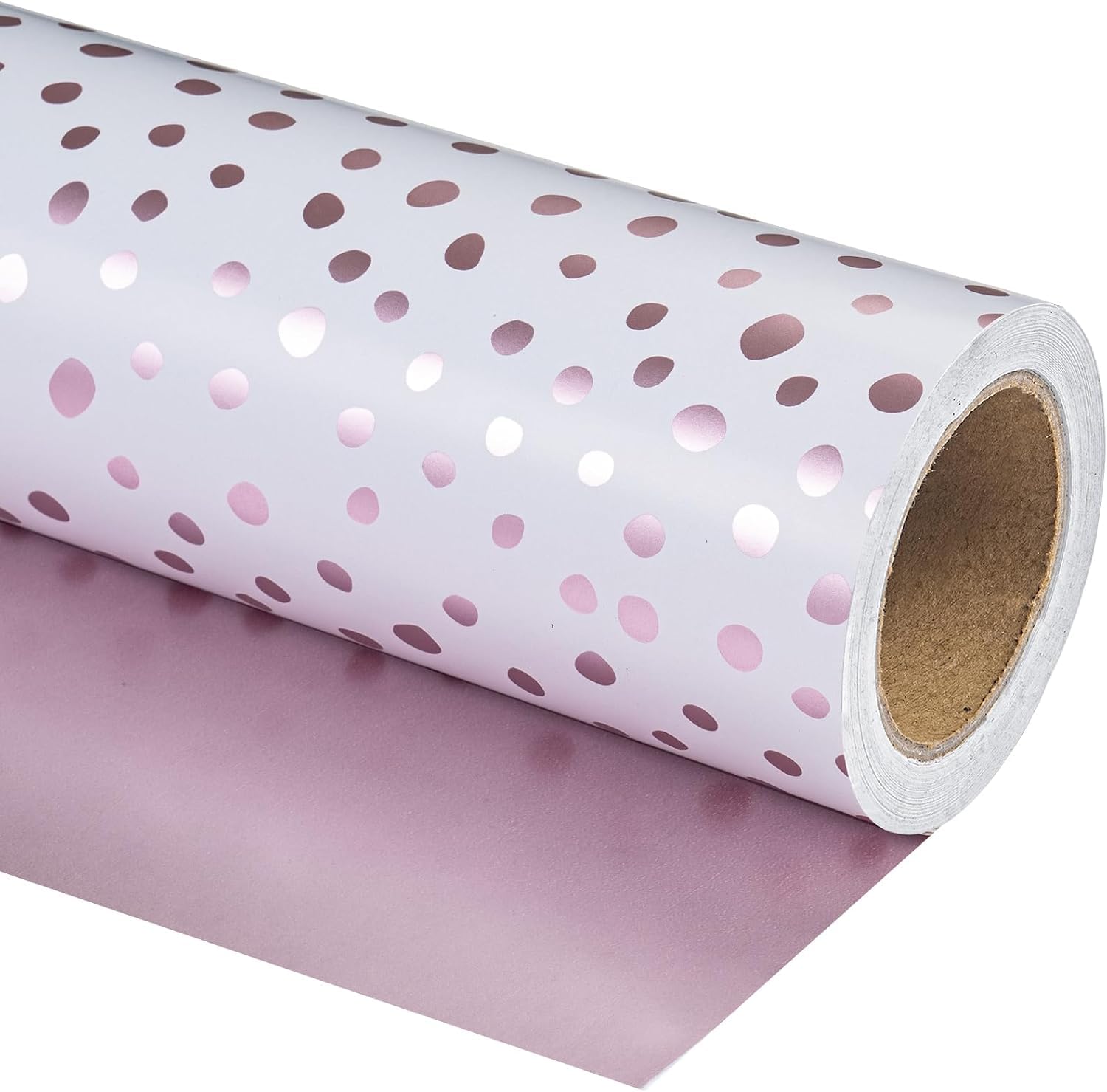 RUSPEPA Reversible Rose Gold Wrapping Paper - Mini Roll - 43.2cm x 10m - Rose Gold Print and Delicate Polka Dots Wrapping Paper for Birthday, Wedding, Baby Shower โ image 1