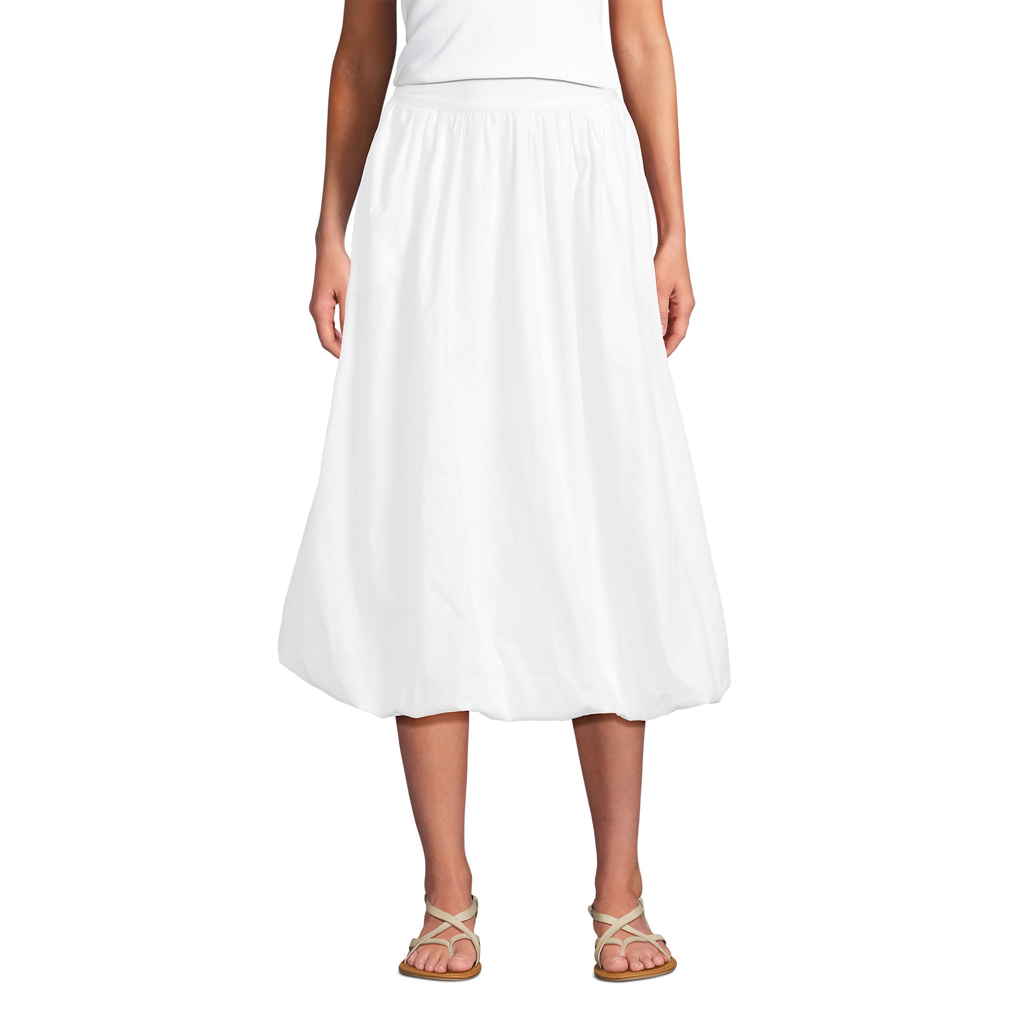 Lands End Womens Poplin High Rise Bubble Hem Midi Skirt