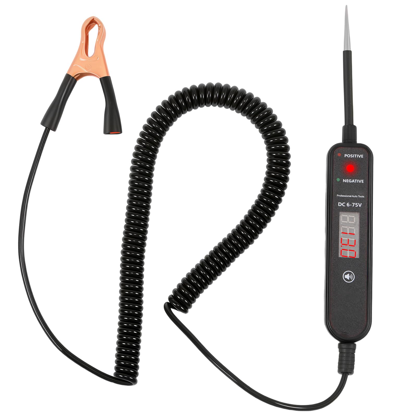 KHZSPP Car Voltage Tester Pen with Alligator Clip and Prolong Spring Cable, 4-60V Power Circuit Probe Tester Auto Electrical System Test Tool for Car Truck SUV (Black)