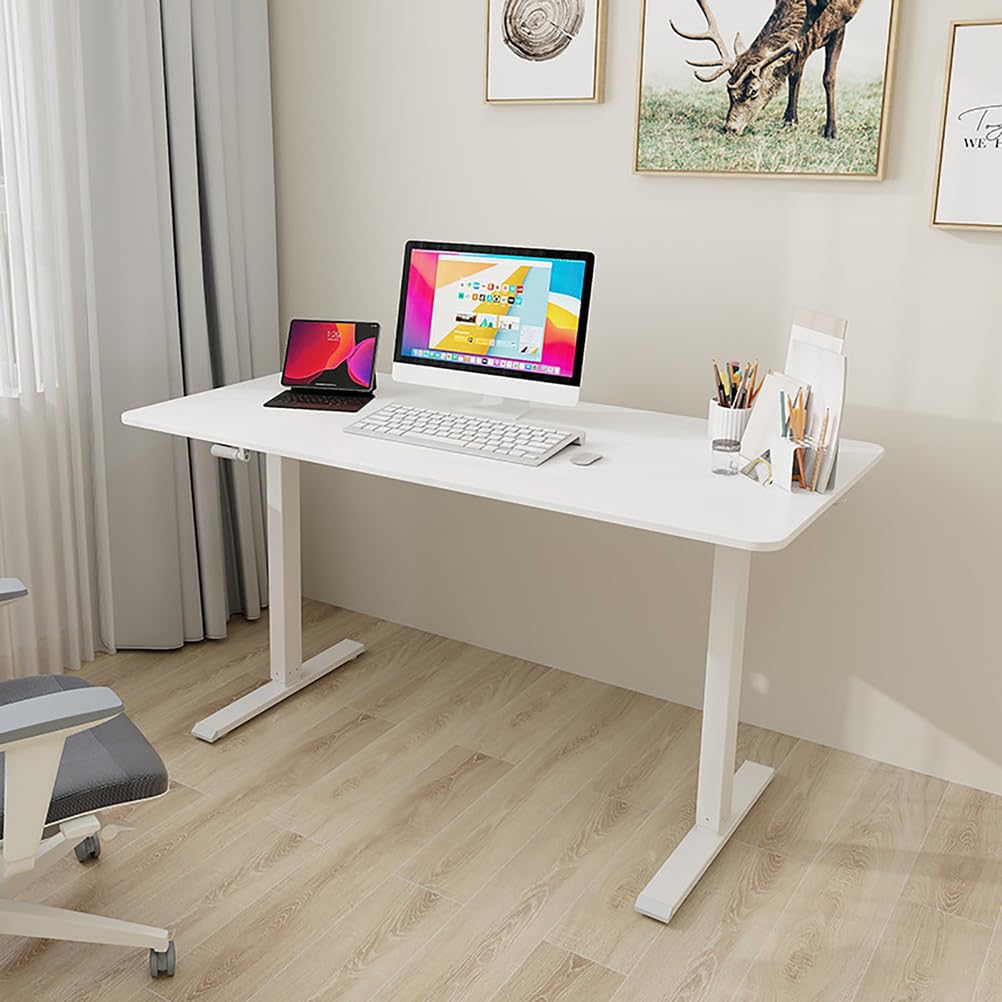 MYUYEE Manual Standing Desk, Computer Desk With Crank, Adjustable Height Heavy Duty Gaming Desk, For Home Office Apartment (White-140X60Cm)