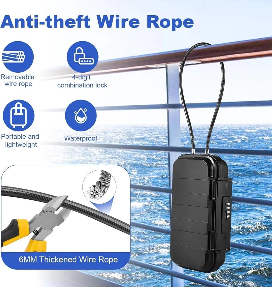 Portable Safe Box with Code, Combination Security Case Lock Box with Removable Wire Rope, Mini Key Safe Storage Waterproof & Anti-Theft for Travel, Beach, Vacation - Image 6