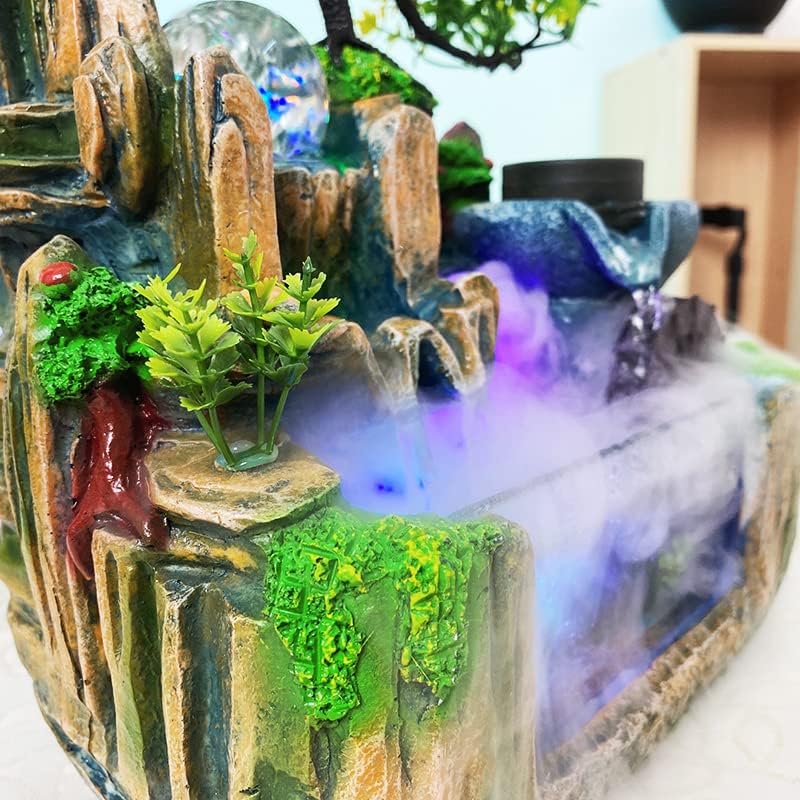 Binnenfontein Met LED Tafelfontein Waterval - Bonsai Ornament Met Planten Decoratie (zonder Mist)