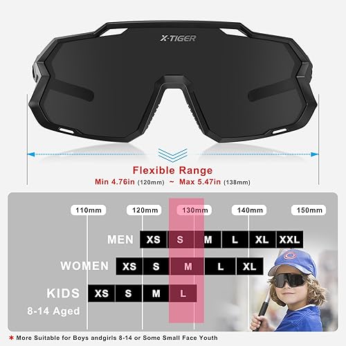 Miniatura 2 de X-TIGER Gafas de sol polarizadas para niños y niñas, lentes de sol de béisbol polarizadas para niños de 8 a 14 años, UV400, gafas de ciclismo y