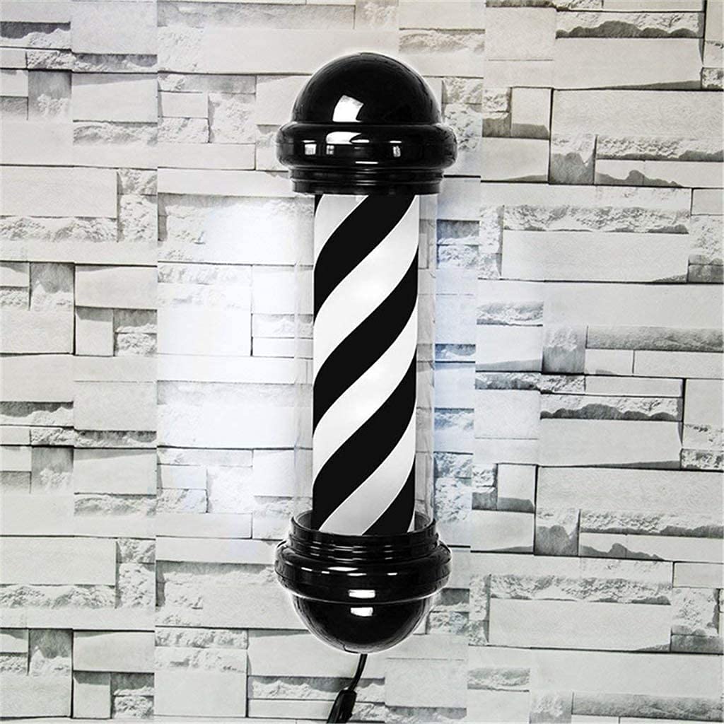 Poste Giratorio de Barbero Luminoso Rojo Blanco y Azul para Peluquería, Barbería y Salón de Belleza (Negro)