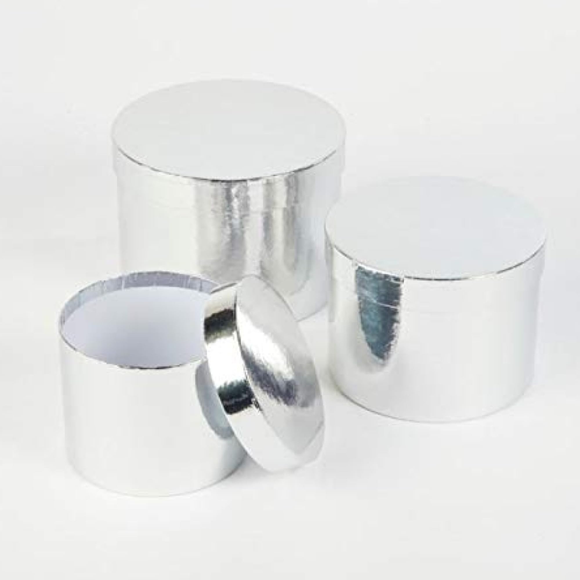 Oasis Paper Gift Box Metallic Empty, Decorative, Reusable, Multipurpose Birthday, Anniversary, Wedding, Return Gifts Hamper Packaging (Set of 3) Round Silver Metallic (B08P4RZH85) Amazon Price History, Amazon Price Tracker