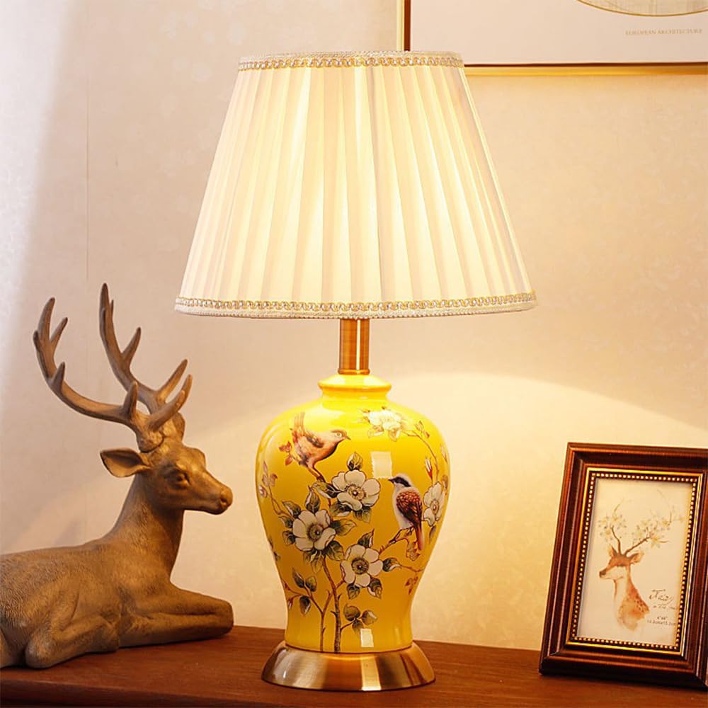Contemporary Flowers and Birds Ceramics Table Lamp The American Village Living Room Bedroom Study Villa Hotel Bedside Desk Lamp (Style 1)