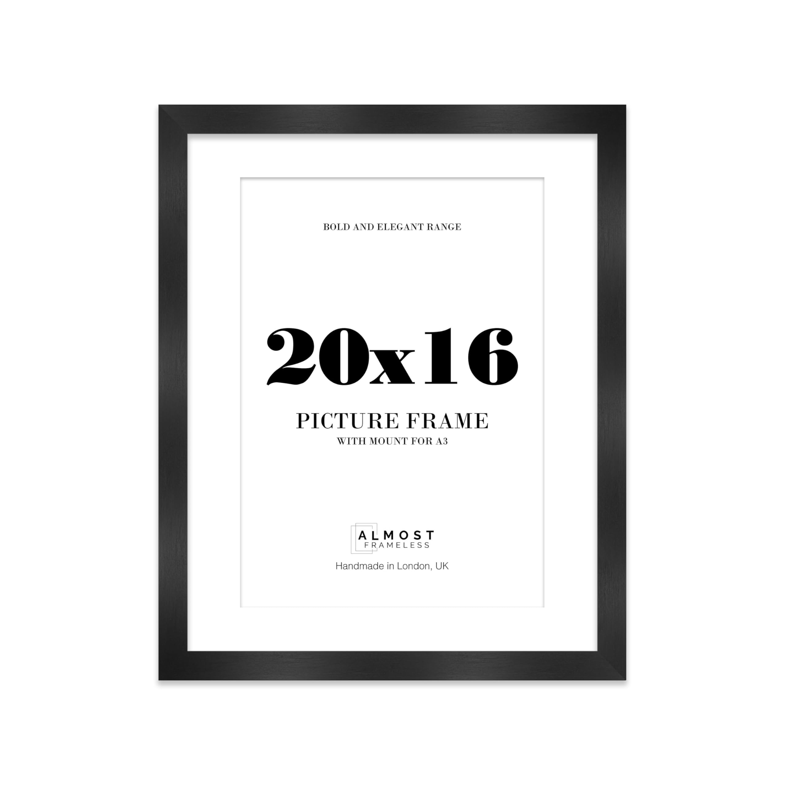 20x16 Black Frame With Mount for A3 Pictures 28mm Edge Portrait and Landscape Display with Wall Hooks, 1 Pack