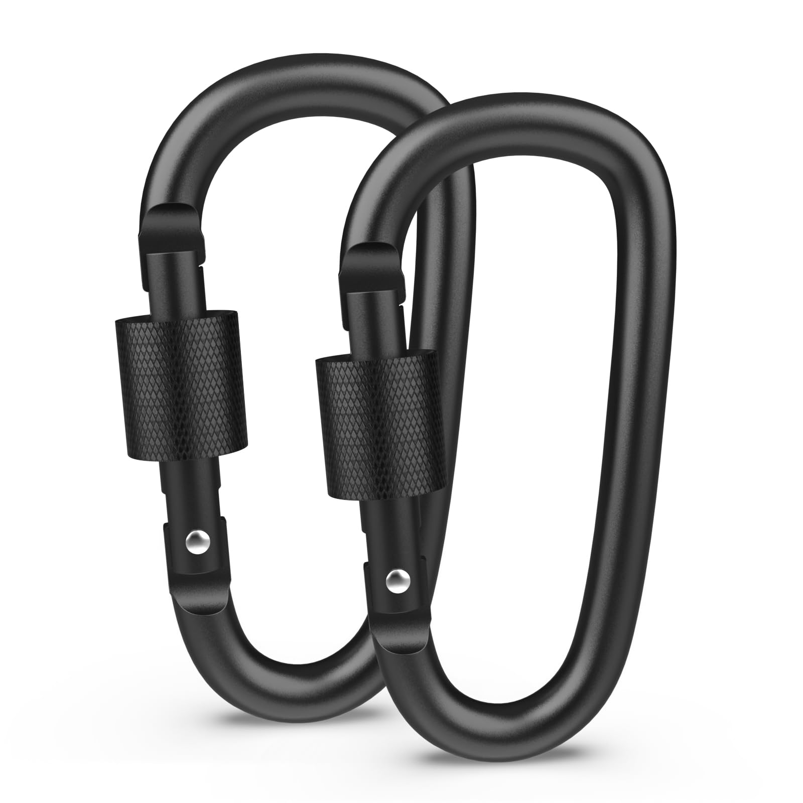 2-Pack Locking Carabiner Clips with Screw Gate – Heavy-Duty D-Shaped Spring Hook for Backpack, Fishing, Travel, Keychain, Camping & Hiking（Black*2）-image-1