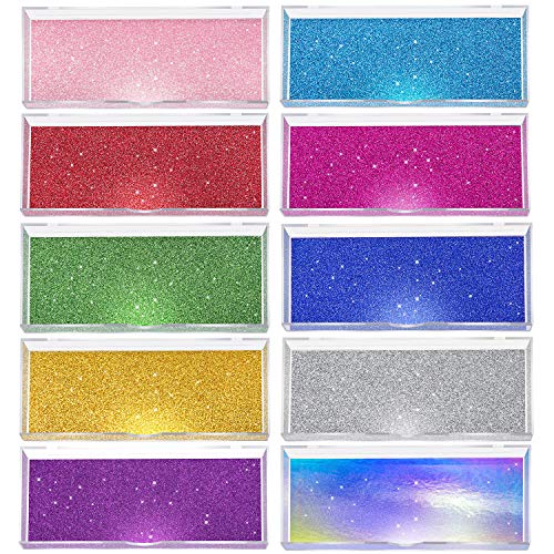 10 Pieces Empty Eyelash Box Plastic Eyelash Packaging Box False Eyelash Storage Case with Glitter Color Card, False Eyelash Care Cosmetic Tools for Women Girls